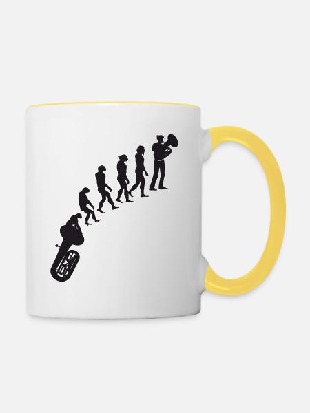 Tubaspieler Tuba Evolution - Tasse zweifarbig - Weiß/Gelb