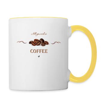 Kaffeebohnen Motiv mit Inschrift - Tasse zweifarbig - Weiß/Gelb - Rechts