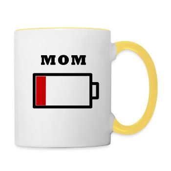 Energie Mutter , Part 1 , leerer Akku - Tasse zweifarbig - Weiß/Gelb - Rechts