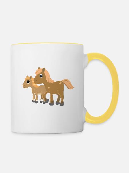 Pferde mit Fohlen - Tasse zweifarbig - Weiß/Gelb