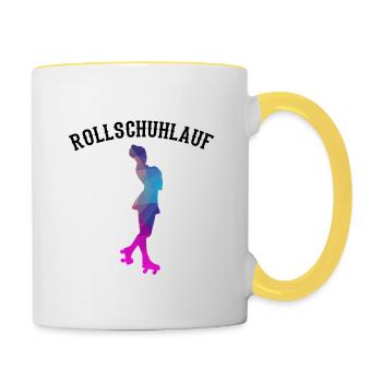 Rollkunstlauf Rollschuhe Pirouette Rollschuhlauf - Tasse zweifarbig - Weiß/Gelb - Rechts