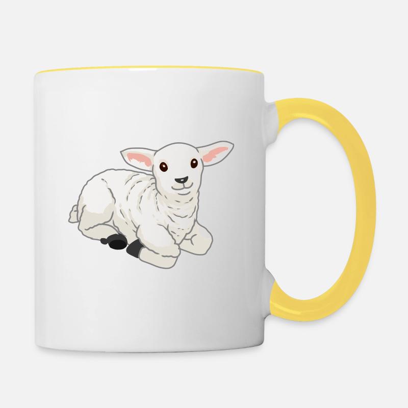 Baby Easter Lamb Sheep Lamb Goat Easter - Contrasting Mug - white/yellow
