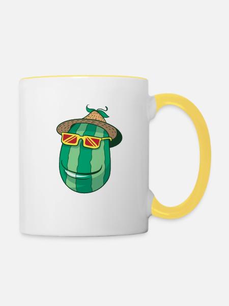 Wassermelone mit Sombrero - Tasse zweifarbig - Weiß/Gelb