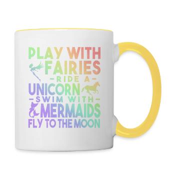 jouer avec des fées - Mug contrasté - blanc/jaune - Droite