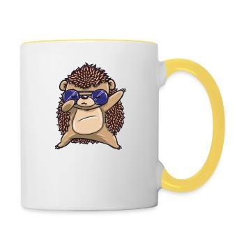 Drôle Dabbing Hedgehog design pour femmes enfants hommes - Mug contrasté - blanc/jaune - Droite