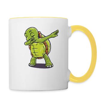 Funny dabbing turtle design perfect gift for men - Contrasting Mug - white/yellow - Right