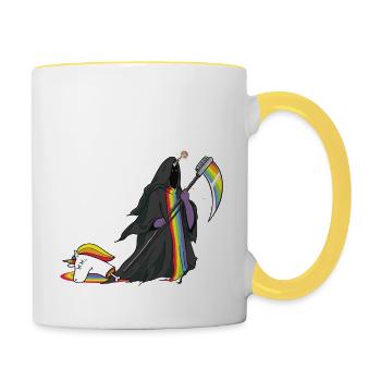 Funny Unicorn Halloween design - Unicorn Death - Contrasting Mug - white/yellow - Right
