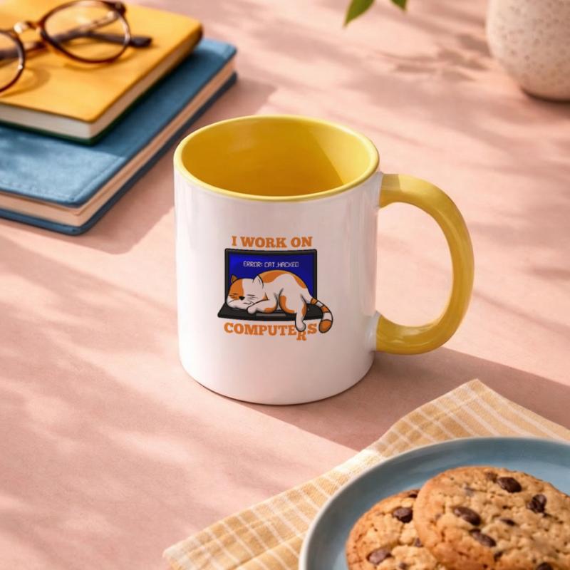 Katze und Computer, die Programmierergeschenk zerhacken Tasse zweifarbig