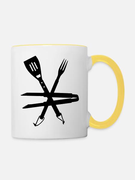Grillbesteck / BBQ Utensils (1c) - Tasse zweifarbig - Weiß/Gelb