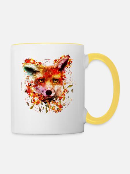 Aquarell Fuchs - Tasse zweifarbig - Weiß/Gelb