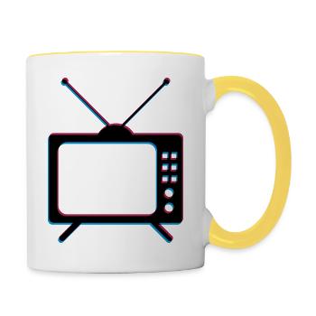 3d fernseher tv retro antenne bildschirm fernsehen - Tasse zweifarbig - Weiß/Gelb - Rechts