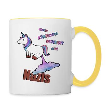 Contre la licorne nazie, contre la droite - Mug contrasté - blanc/jaune - Droite