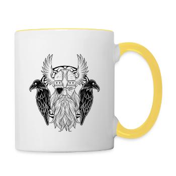 Odin Raben Huginn Muninn walhalla Rabe Geschenk - Tasse zweifarbig - Weiß/Gelb - Rechts