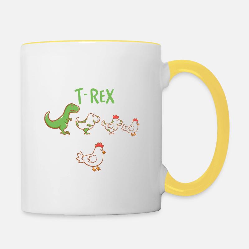 Evolution Of The T-Rex RAWR! Dino Huhn Geschenk - Tasse zweifarbig - Weiß/Gelb
