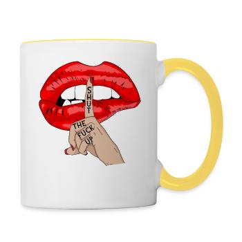 Shut the fuck up lips kiss mouth gift idea - Contrasting Mug - white/yellow - Right