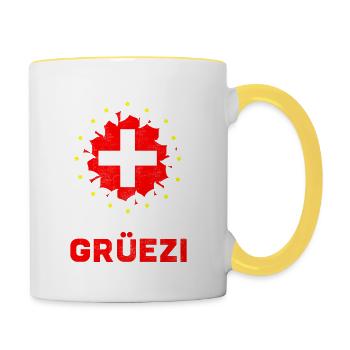 Schweiz Schweizer Grüezi Switzerland Geschenk - Tasse zweifarbig - Weiß/Gelb - Rechts