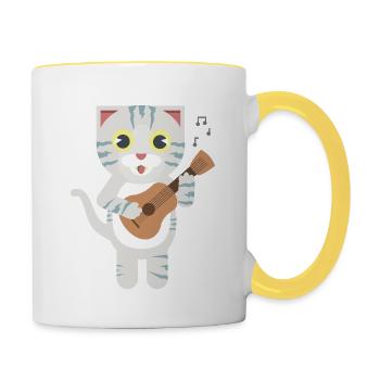 Katze mit Gitarre - Contrasting Mug - white/yellow - Right