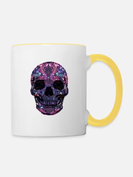 Totenschädel Flora - Tasse zweifarbig - Weiß/Gelb