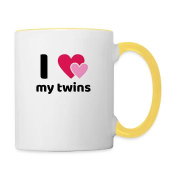 Ich Liebe Meine Zwillinge Mama Mutter Zwillingen - Tasse zweifarbig - Weiß/Gelb - Rechts