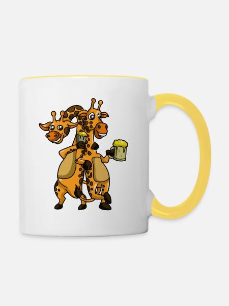Giraffe trinken Bier - Tasse zweifarbig - Weiß/Gelb
