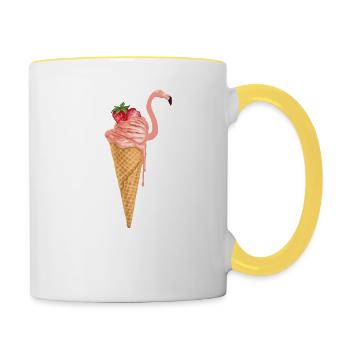 Flamingo ice cream cone - Contrasting Mug - white/yellow - Right