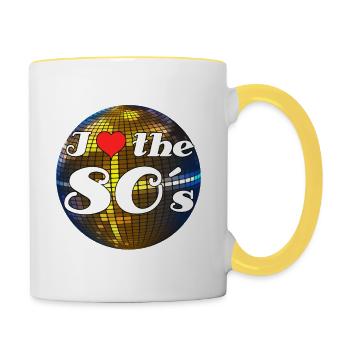 Ich liebe die 80er - Discokugel - Tasse zweifarbig - Weiß/Gelb - Rechts