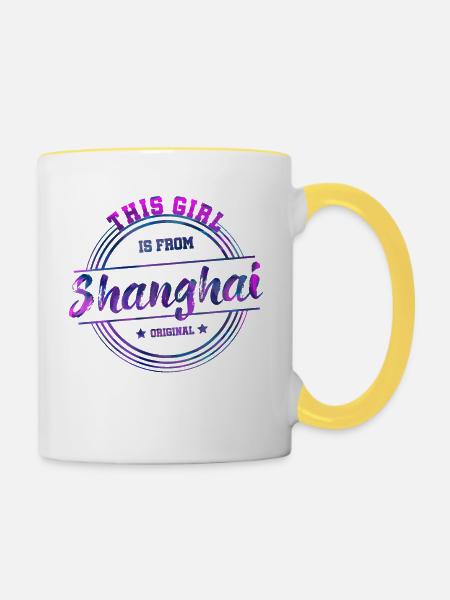 Shanghai China - Tasse zweifarbig - Weiß/Gelb