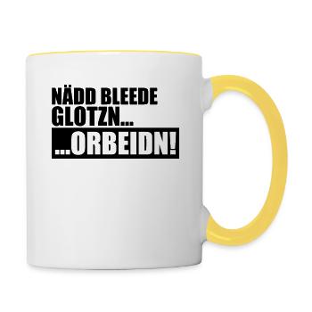 Chef Sprüche auf sächsisch Sachsen Fun Sprüche - Tasse zweifarbig - Weiß/Gelb - Rechts