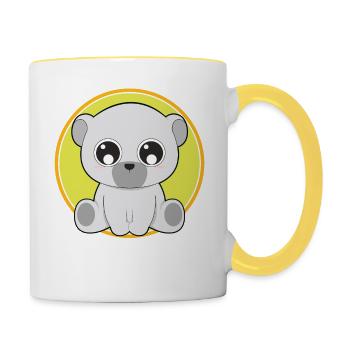 Süßer Eisbär niedliche Tiere - Tasse zweifarbig - Weiß/Gelb - Rechts