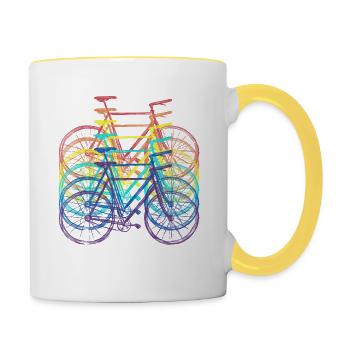 Colored Colorful Bicycles Cyclists Bike Bike - Contrasting Mug - white/yellow - Right