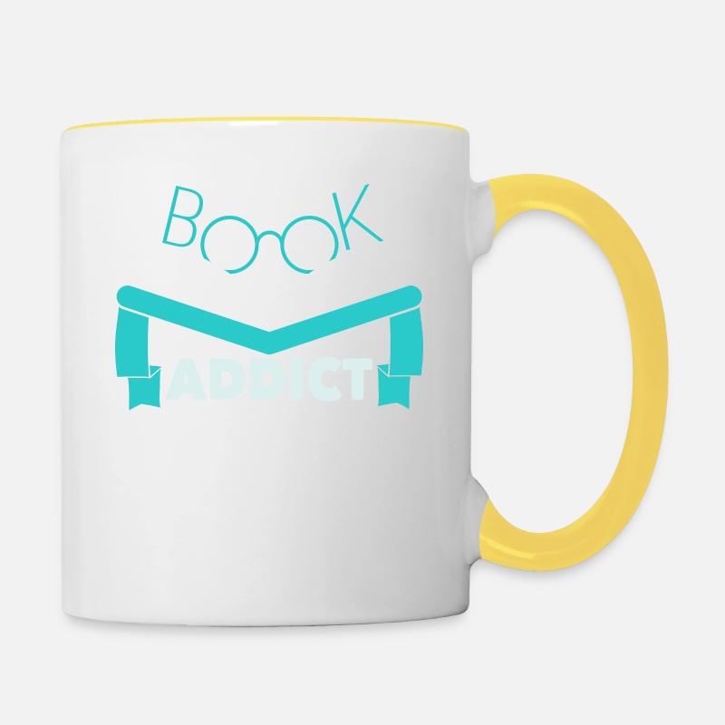 Reader reading book to book librarian bookworm - Contrasting Mug - white/yellow
