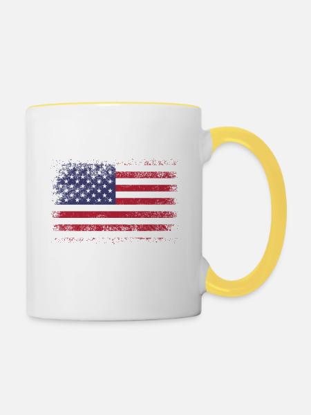 Amerikanische USA US Vintage Flagge Fahne - Tasse zweifarbig - Weiß/Gelb