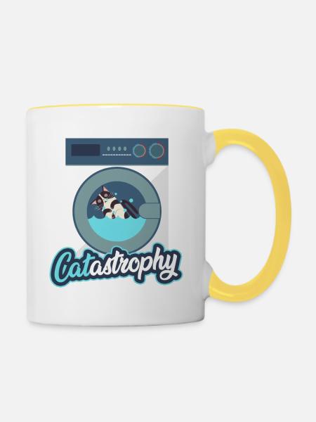 Katze in der Waschmaschine - Tasse zweifarbig - Weiß/Gelb