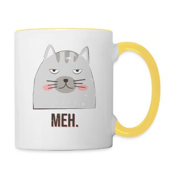 T-shirt de chat triste - Mug contrasté - blanc/jaune - Droite