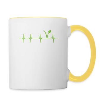 Veganer Herzschlag Puls - Tasse zweifarbig - Weiß/Gelb - Rechts