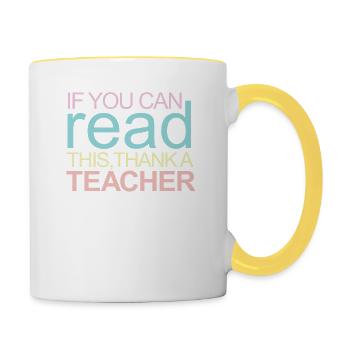 Lire enseignants remercier cadeau sort - Mug contrasté - blanc/jaune - Droite