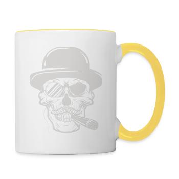 Gangster, Schädel, Lifestyle - Tasse zweifarbig - Weiß/Gelb - Rechts