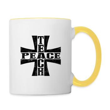 Teach Peace Symbol Frieden Liebe Spruch Geschenk - Tasse zweifarbig - Weiß/Gelb - Rechts