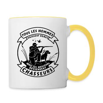 T-shirt Chasseur | Humour chasse | Sanglier - Mug contrasté - blanc/jaune - Droite