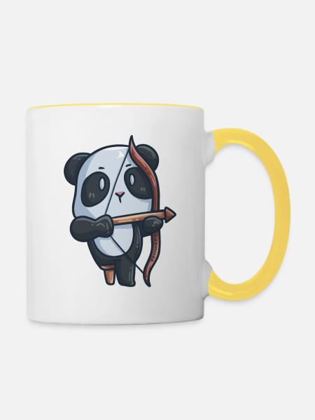 Panda Bogenschießen Behinderung Prothese Geschenk - Tasse zweifarbig - Weiß/Gelb