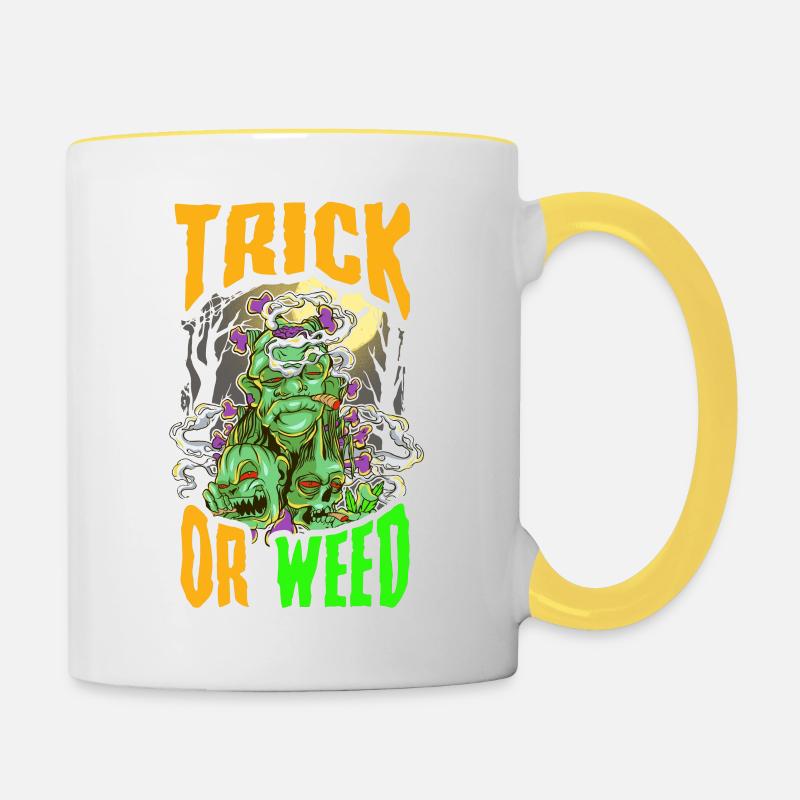 Marijuana Zombie Trick or Weed 420 Cannabis - Mug contrasté - blanc/jaune