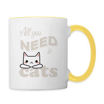 Chat-chat-tout ce dont vous avez besoin est des chats - chats - chemise - Mug contrasté - blanc/jaune - Droite