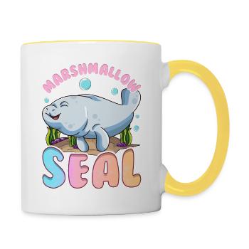 Lamantins mignons et drôles de l'océan de guimauve - Mug contrasté - blanc/jaune - Droite
