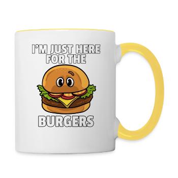 Burger Fast Food Cheeseburger Hamburger Geschenk - Tasse zweifarbig - Weiß/Gelb - Rechts