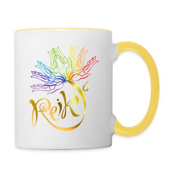 Reiki Master Spiritual Chakra healing gift - Contrasting Mug - white/yellow - Right