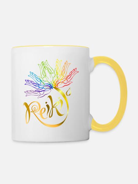 Reiki Master Spiritual Chakra healing gift - Contrasting Mug - white/yellow