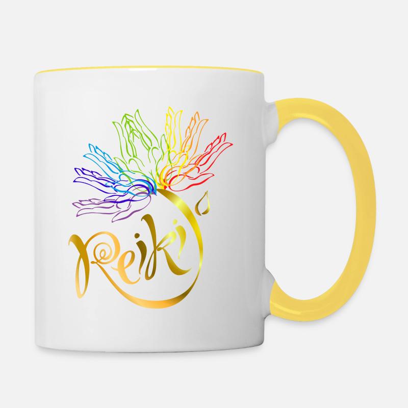 Cadeau de guérison du maître chakra spirituel Reiki - Mug contrasté - blanc/jaune