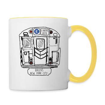 New York Subway Queens E Train - Contrasting Mug - white/yellow - Right