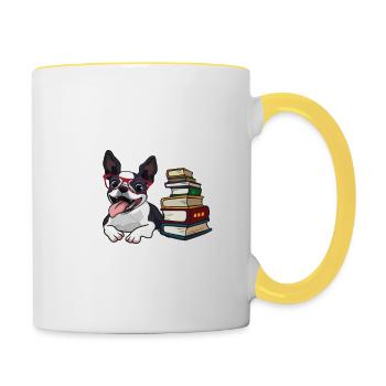 Boston Terrier - Tasse zweifarbig - Weiß/Gelb - Rechts