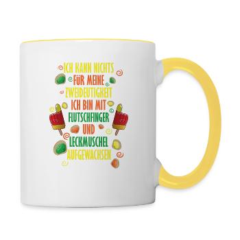 zweideutige Sprüche / Flutschfinger & Leckmuschel - Tasse zweifarbig - Weiß/Gelb - Rechts